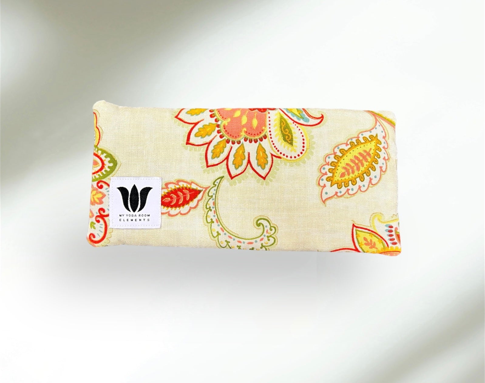 Bright Citrus Floral Print Luxury Eye Pillow with soft bamboo fabric backing, Made in Canada by My Yoga Room Elements.