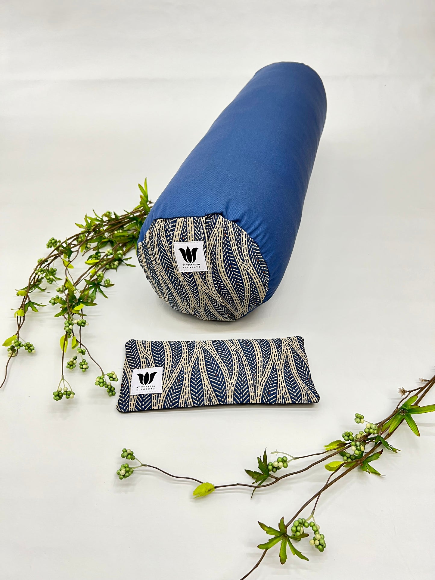 Round Yoga Bolster with matching eye pillow  Blue in Color, Handcrafted in Canada