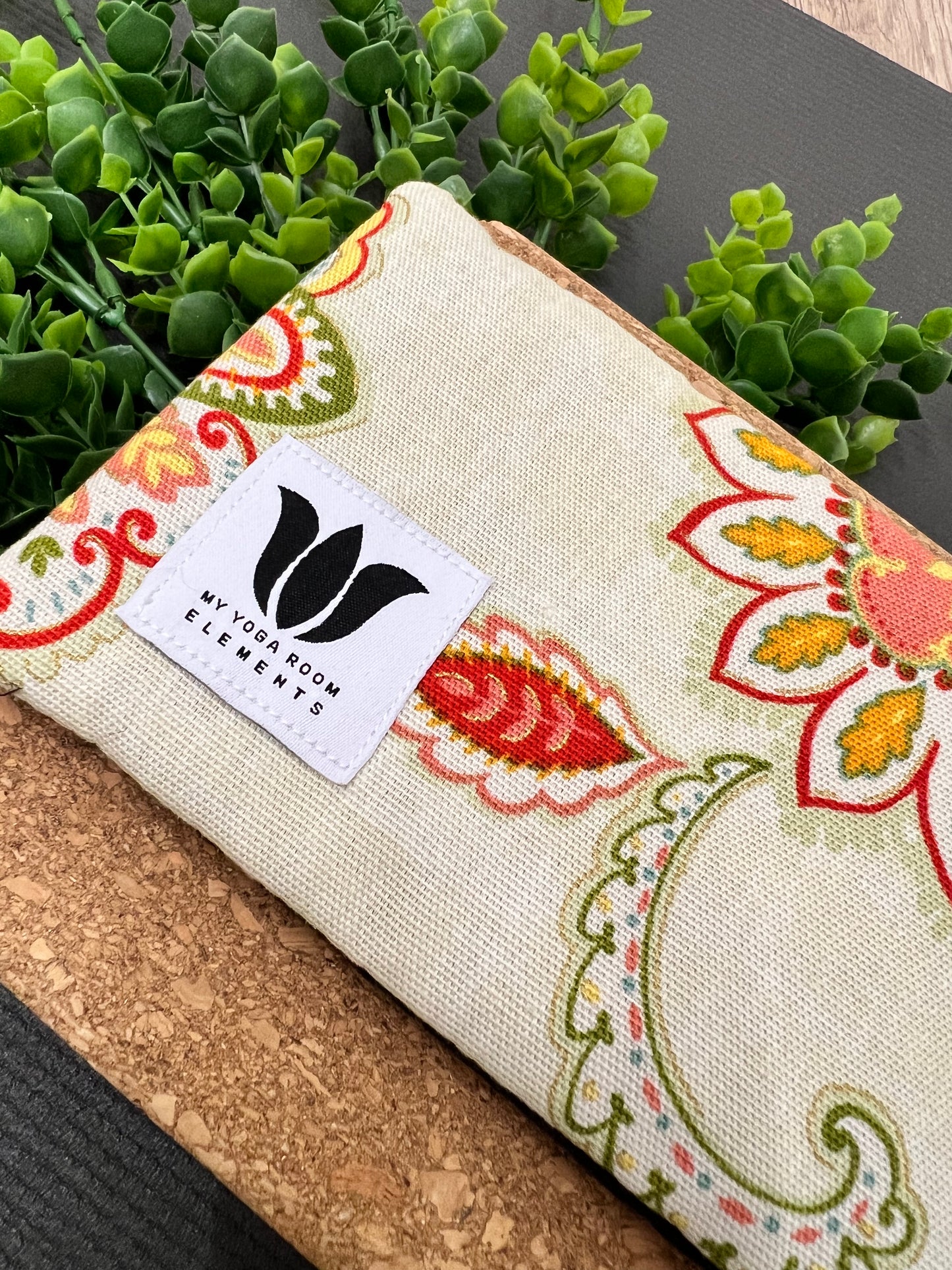 Bright Citrus Floral Print Luxury Eye Pillow with soft bamboo fabric backing, Made in Canada by My Yoga Room Elements.