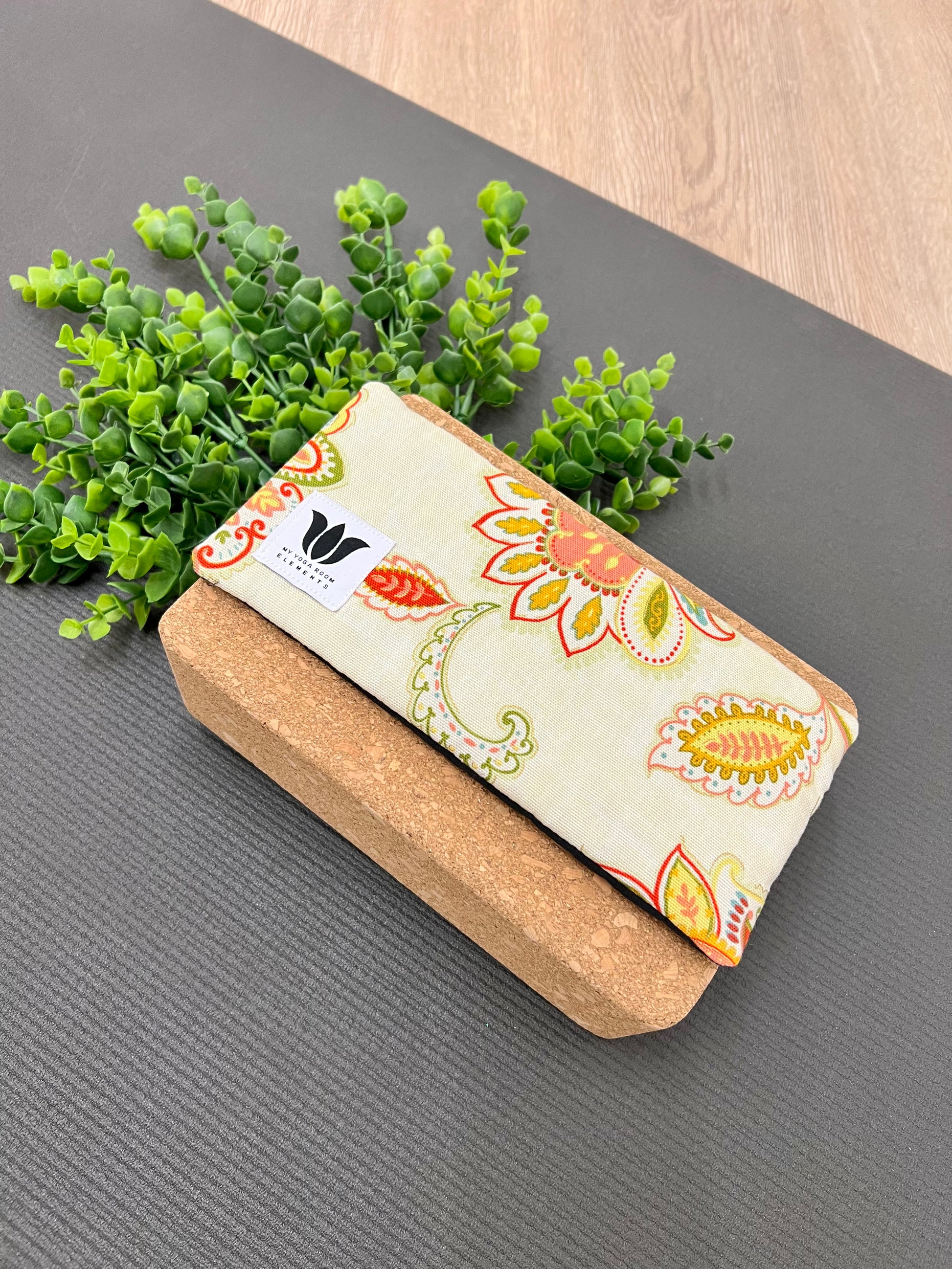 Bright Citrus Floral Print Luxury Eye Pillow with soft bamboo fabric backing, Made in Canada by My Yoga Room Elements.